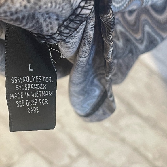 Ab STUDIO Jersey Knit Neutral Color Gray Blue Tan Pattern Print Dress Size Large - Picture 5 of 6